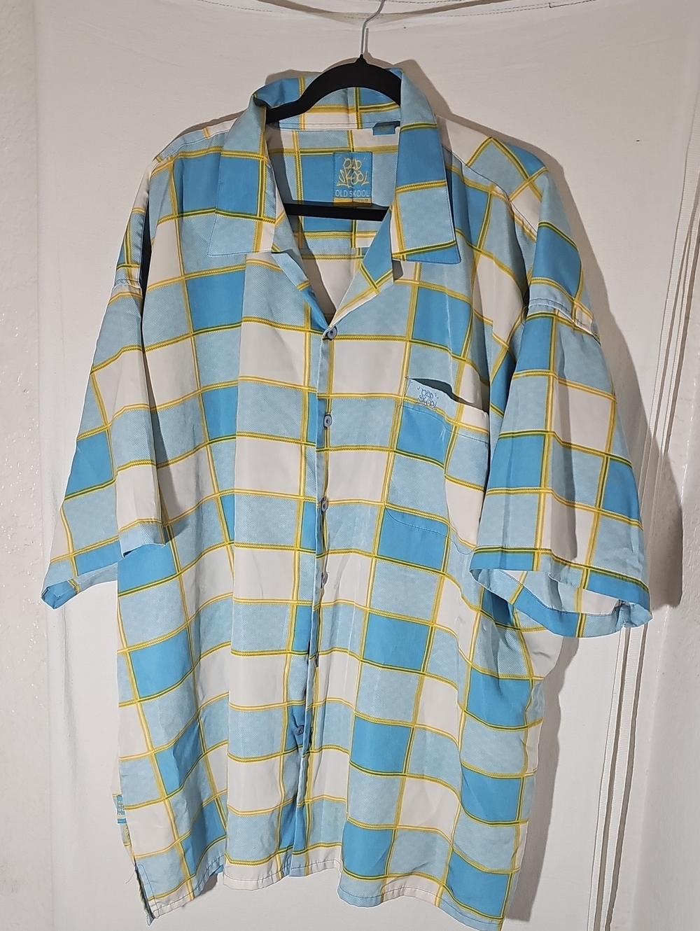 Vintage Oldskool Light Blue & White Windowpane Short-Sleeve Button-Down Shirt